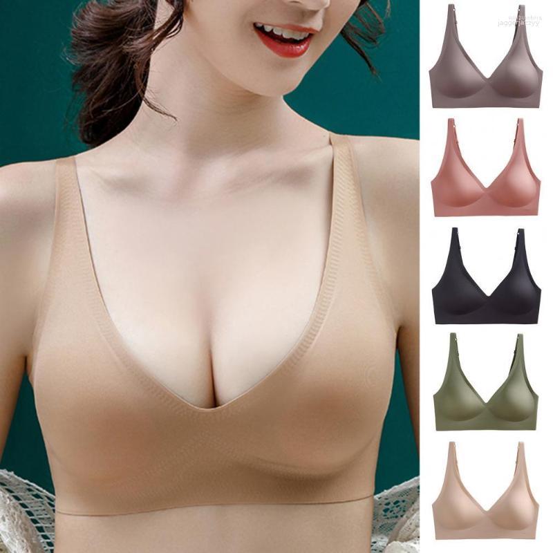

Bras Sets Lady Bra Sports Padded Sexy Soft Intimate Solid Color Support Breast Seamless Wire Free V Neck For Daily Wear, Green