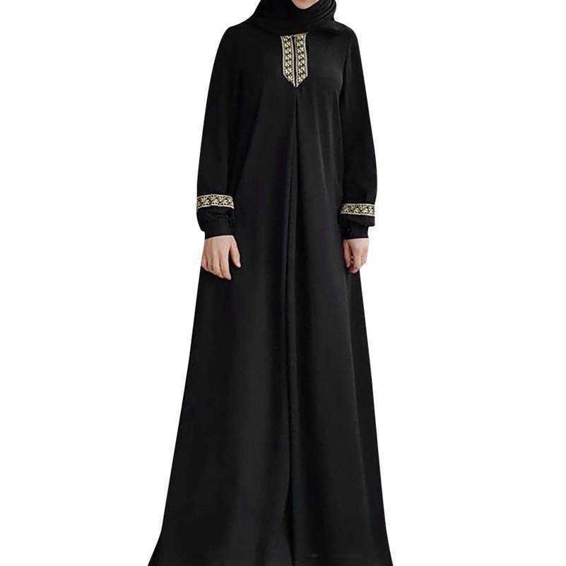 

New ethnic style woven belt loose length dress, Dark blue