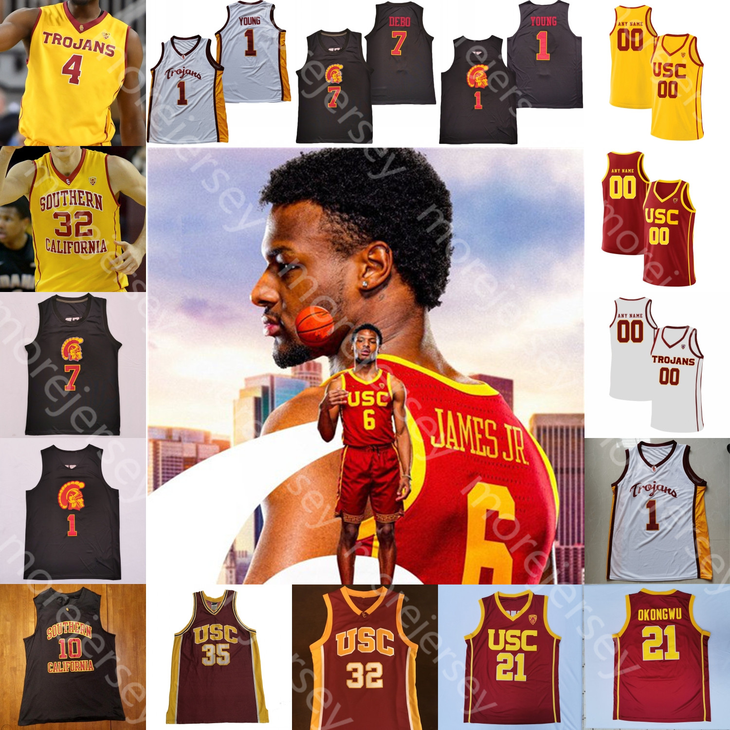 

USC Trojans Basketball Jersey NCAA College Isaiah Mobley Nick Young Chevez Goodwin Boogie Ellis Drew Peterson Agbonkpolo Anderson Okongwu Vucevic Bronny James Jr., Yellow ii