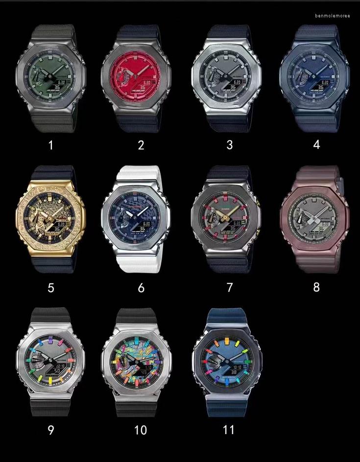 

Iced Out Watch Sports Quartz Digital Men's 2100 Watch High Quality LED Automatic Hand Raise Light Oak Series PU World Time 11 Colors