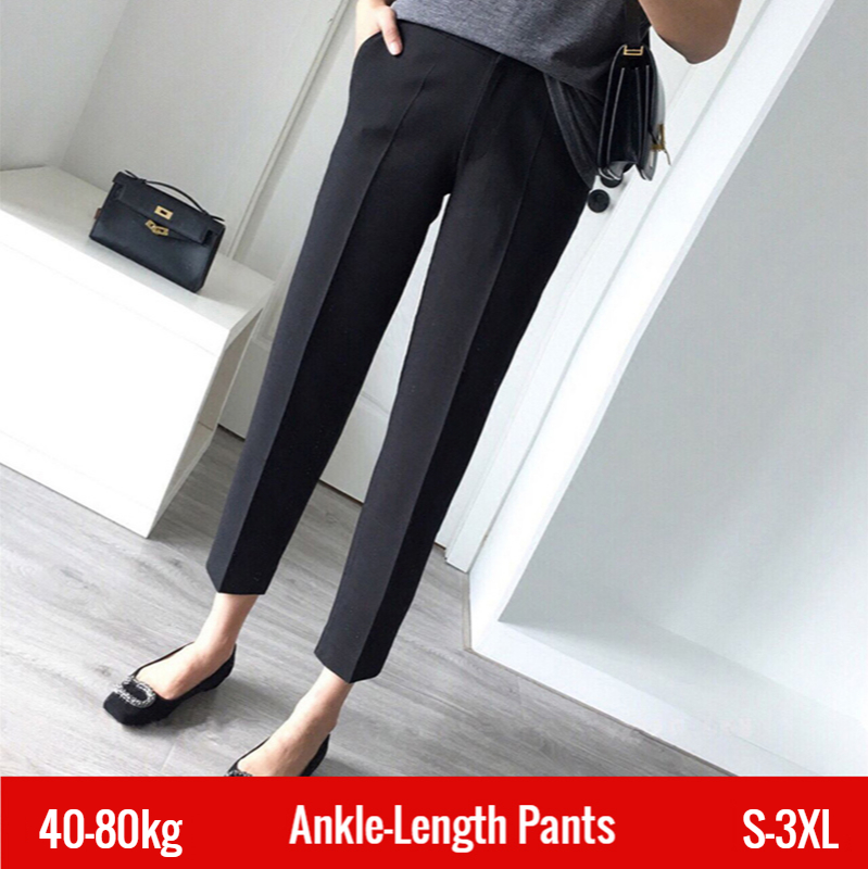 

Black Solid Casual Basic High Waist Straight Women's Pants 2022 Office Lady Korean Fashion Ankle-Length Suit Pants For, Full length