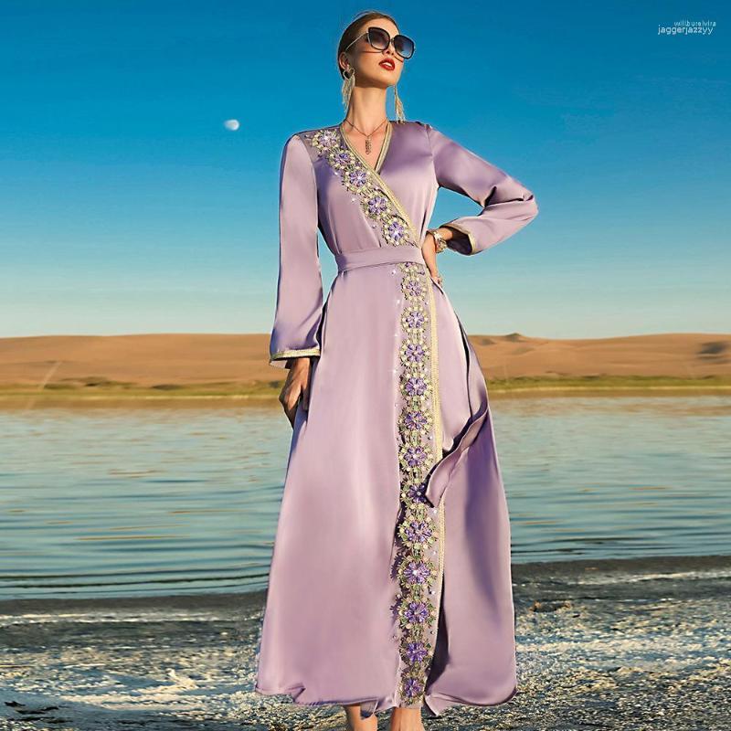 

Ethnic Clothing Women Muslim Abaya Hand-stitched Drill Dress Dubai Fashion Light Luxury Moroccan Frenulum Long Sleeves Abayas