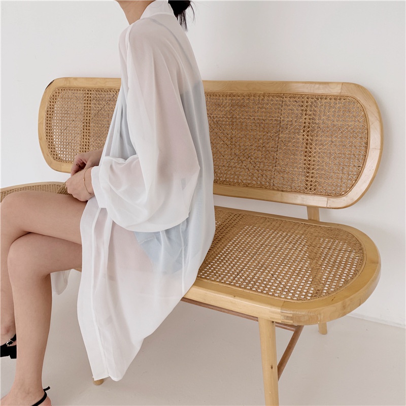 

Womens Cape Summer Ultra-thin Cardigan Solid Beach Vacation Sun Protection Coat Loose Mid-length Elegant, Apricot