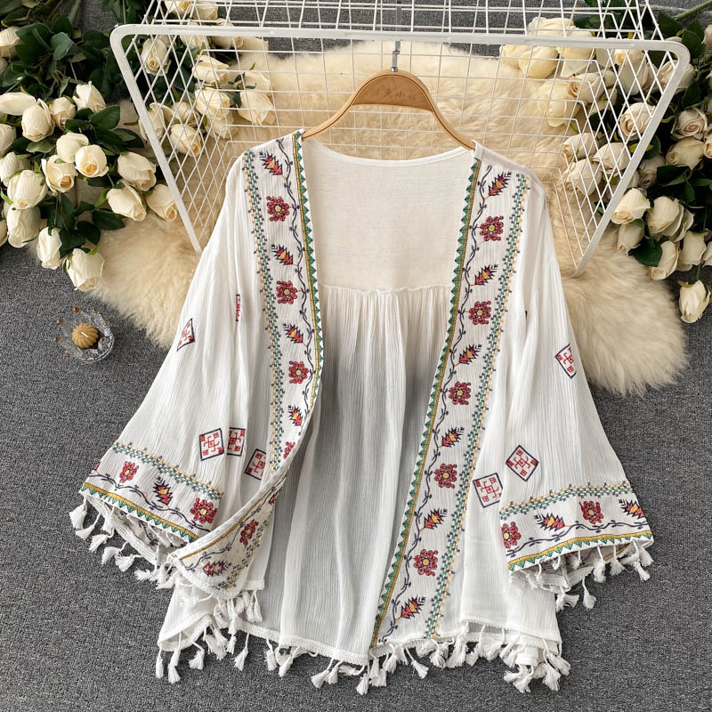 

Sexy Boho Tassel Embroidery Sheer Loose Beach Cover Up Casual Cover-ups Vacation Beach Dress Beach Wear Beachwear Female, Black