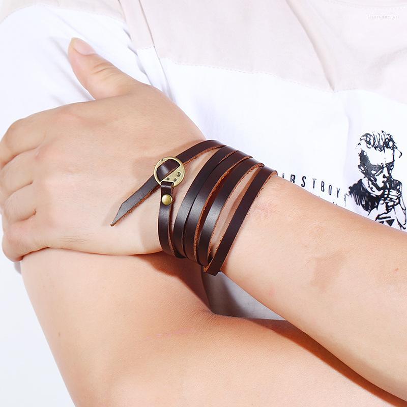 

Charm Bracelets European Style 2023 Five-ring Pressure Leather Bracelet Vintage Mens Punk Raym22