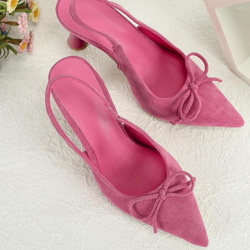 

Dress Shoes RIBETRINI 2023 Brand High Heeled Women Pumps Bowknot Design Slip-on Slingback Casual Comfy Pink Summer For Ladies, Rosy red