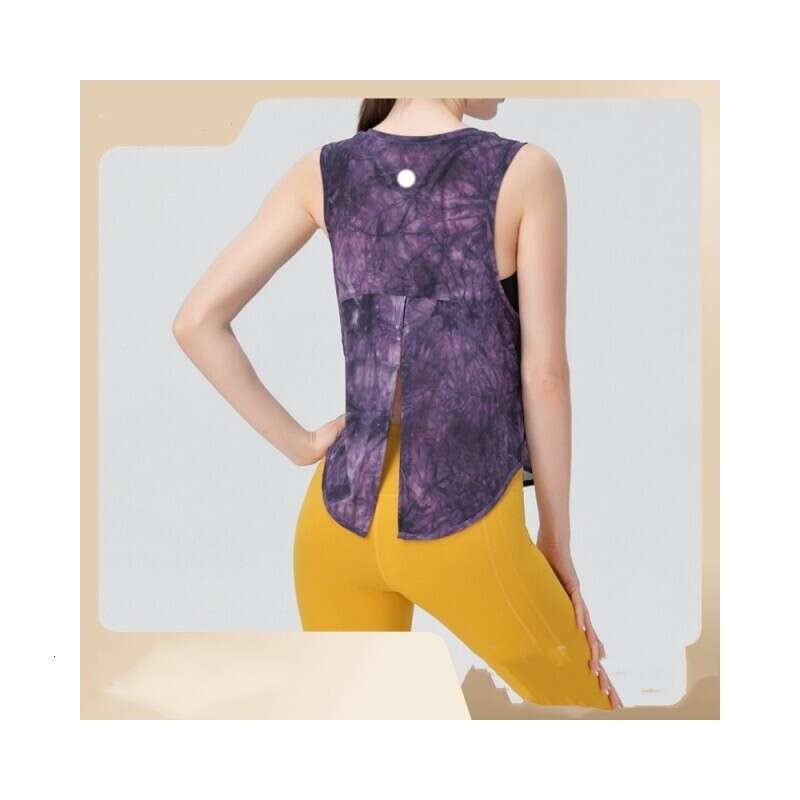 

Lulus Tank Top Designer Flat Tie Dyed Mesh Yoga Dress Sleeveless T-shirt Women' Loose Versatile Fitness Tank Top Running Sports Top, Black