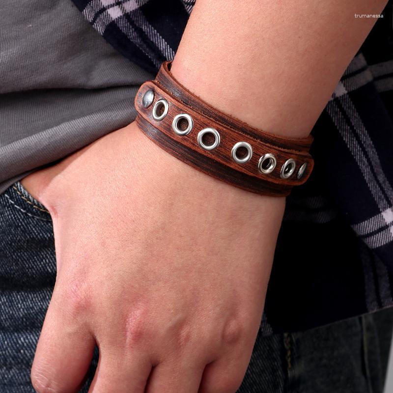 

Charm Bracelets Kirykle 2023 Summer Punk Leather Bracelet Metal Buckle Retro Fashion Cowhide Jewelry Men BraceletCharm Raym22