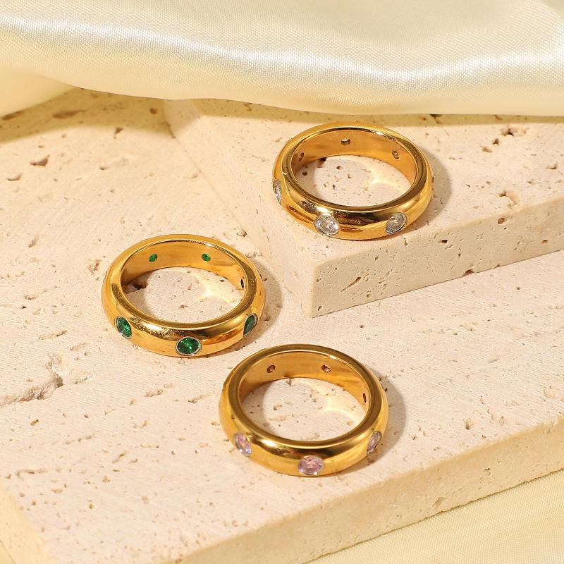 

Wedding Rings Stainless Steel Vintage Micro Inlaid Green/pink/white Zircon Ring Finger Knuckle Bague Femme Ringen Fashion Anillos