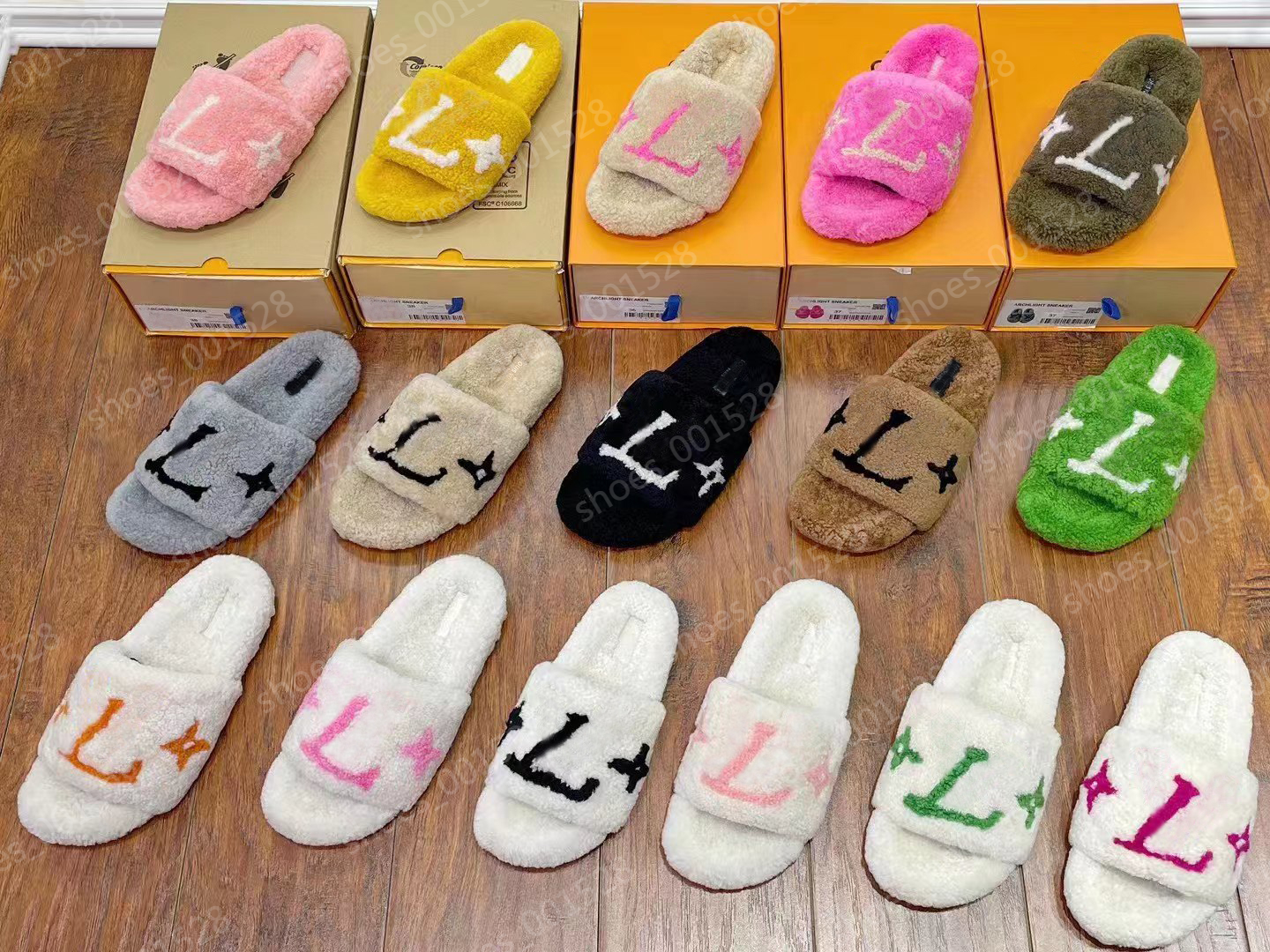 

Winter Sheepskin flat Sandal Paseo shearling mules Comfort Fur Slide Warm Mule Beige bom dia letter printed slippers lambswool rubber outsole Plush sandals