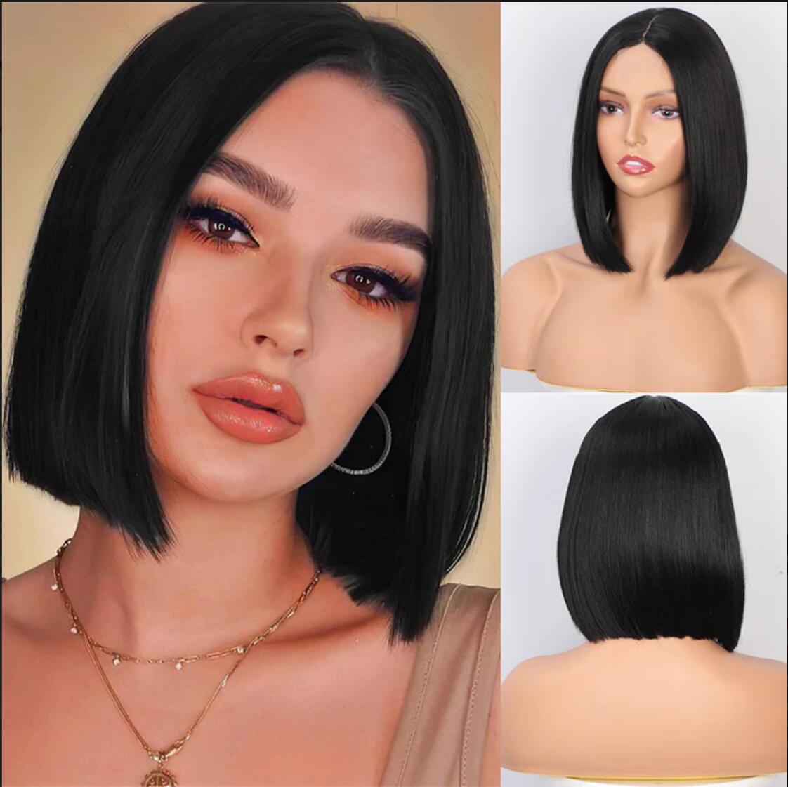 

Black Straight Bob New Hot Straight Bob Mini Lace Front Wigs, Natural color