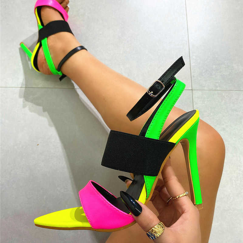 

Sandals Pointed Toe Open High Heel Shoes Sizes 35- Slim Heels Contrast Colors Fashion Large Women's, Color