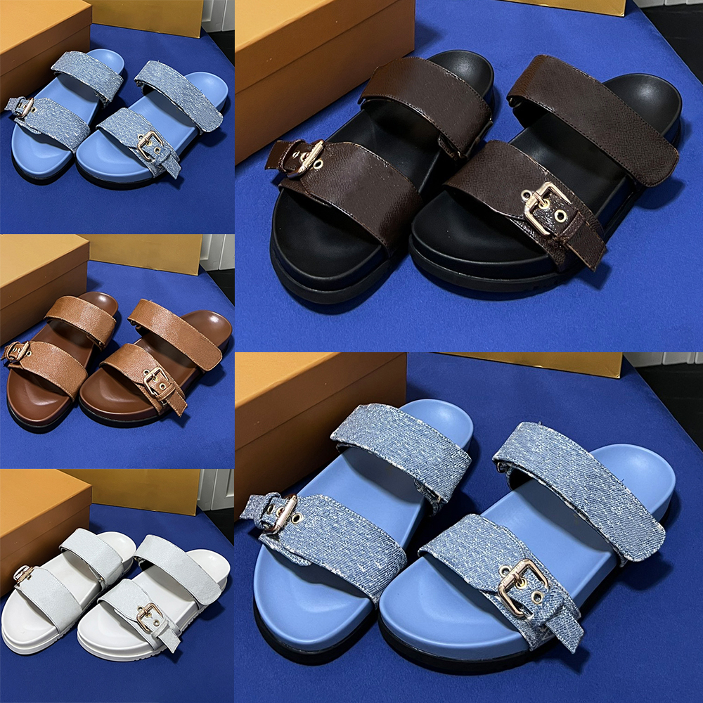 

Designer women slippers Bom Dia Flat Comfort Mules slipper slides black blue brown white luxury womens platform sandals summer beach slide sandal Eur 35-40, 03 brown