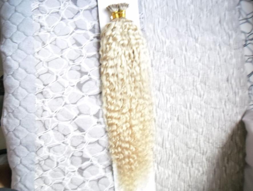 

Blonde Human Hair i tip hair extensions Pre Bonded Remy Human Fusion keratin stick tip hair extensions kinky Curly Keratin Capsule2098643