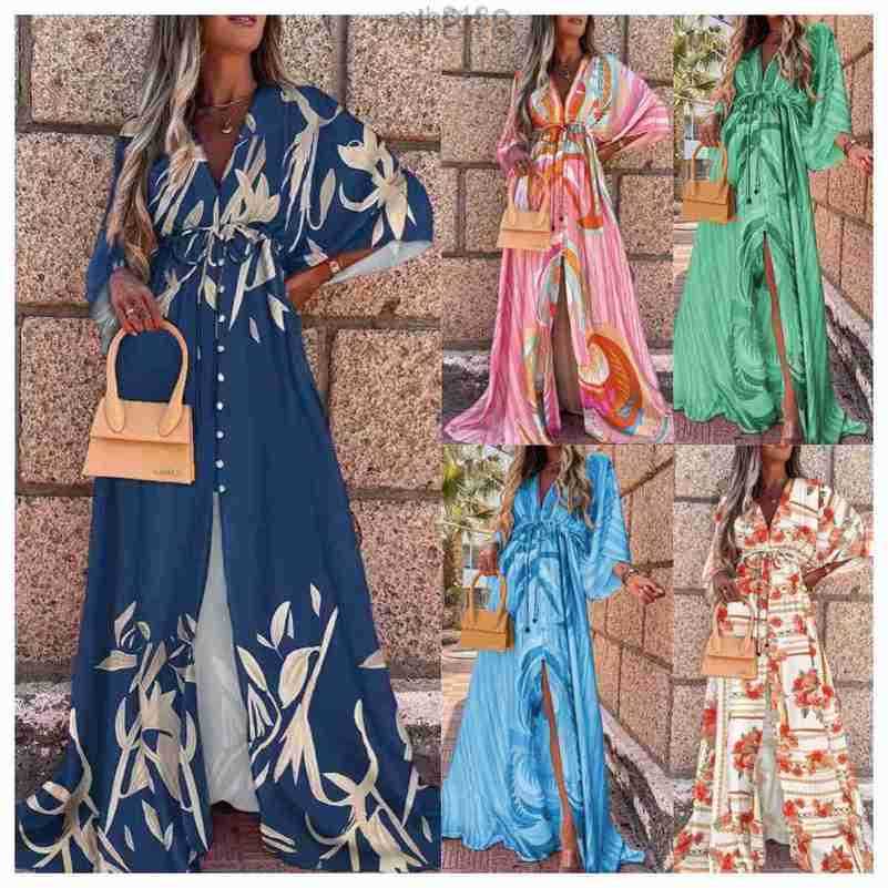 

2023 Spring/Summer New Sexy V-neck Lace up Single breasted Beach Dress for Women women clothes, Orange