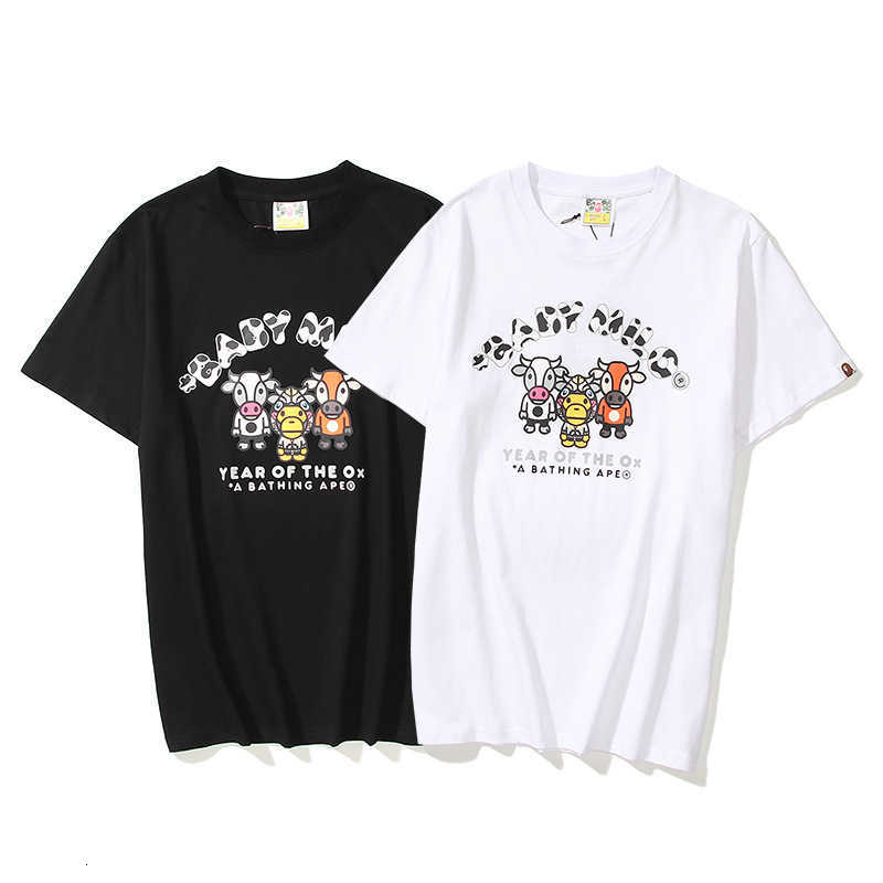 

Fashion designer luxury 2021 summer new fashion brand large size loose cartoon printing short sleeve T-shirt for men and women, Black