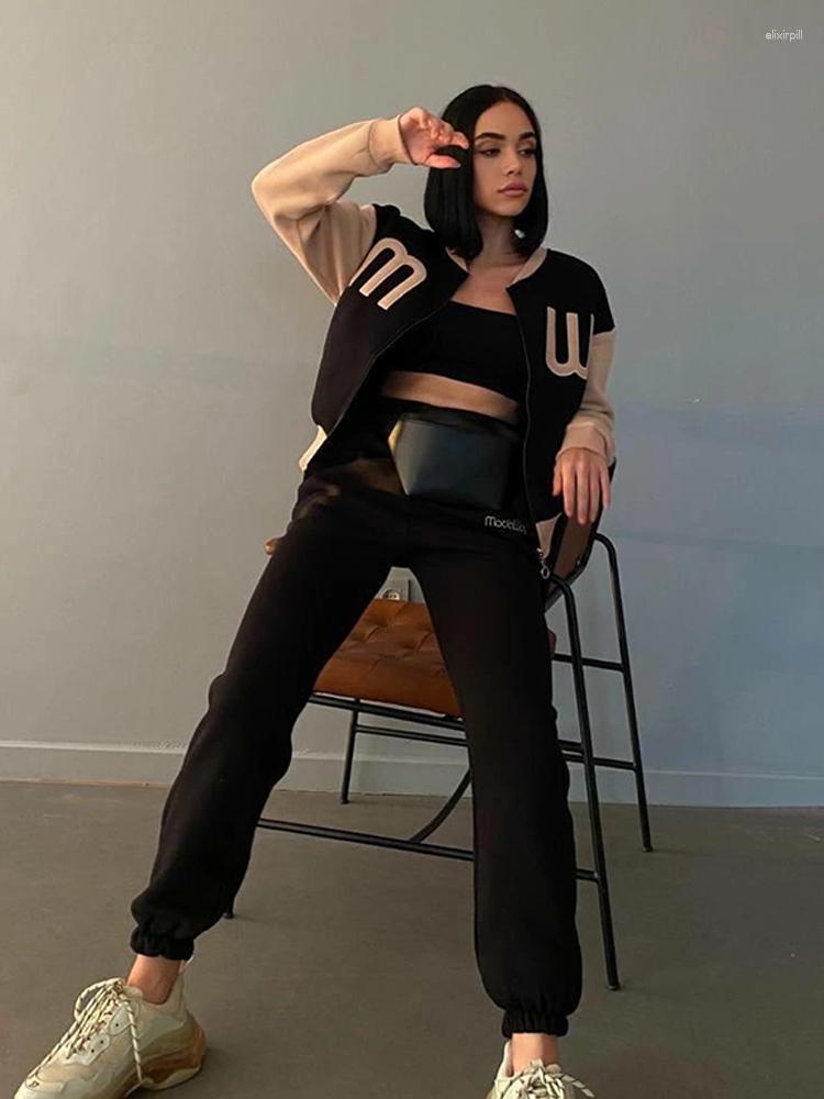 

Women' Two Piece Pants Fleece Letter Sweatshirt 2 Set Women Long Sleeve Zipper Top High Waist Pencil Female Suit 2023 Autumn Lady Tracksuit, Gray