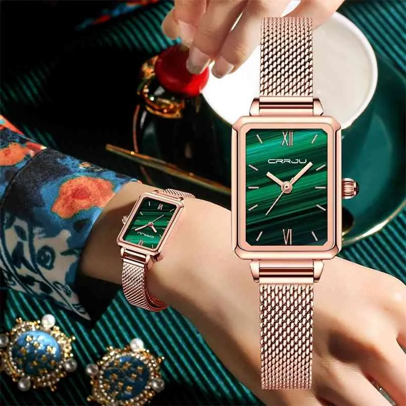 

Women Little Green Wristwatch Fashion Ladies Dress Slim Mesh Belt Square Waterproof Quartz Watches reloj mujer 210615, Bronze
