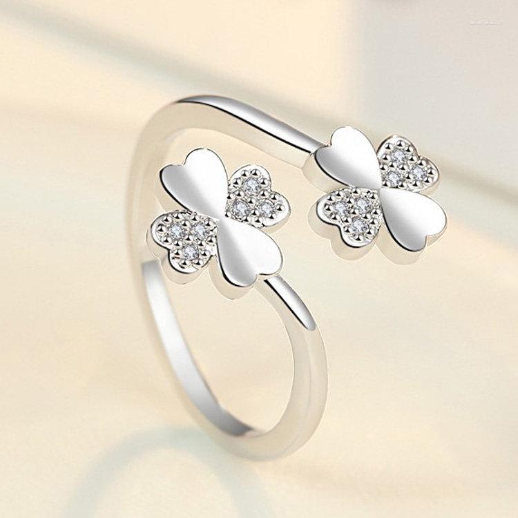 

Cluster Rings S925 Sterling Silver Open End Ring Fine Clover Zircon For Women Fashion Charm Wedding Anniversary Gift Jewelry
