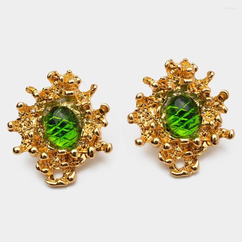 

Stud Earrings JBJD Gold Plated Green Glass Irregular Geometric Pierced Costume Jewelry Vintage For Lady Girl
