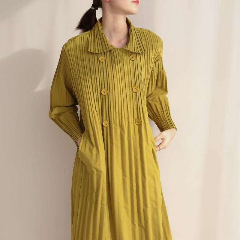 

Women's Jackets Autumn Winter Spring Miyake Pleated Loose Long Coat Double Breasted Lapel Trench For Women, Picture color