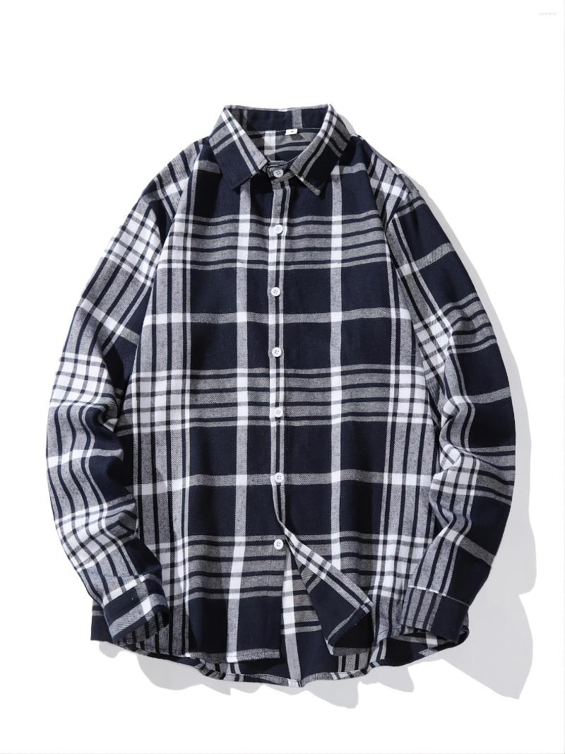 

Men's Casual Shirts 2023 Autumn And Winter Fashion Plaid Long-sleeved Shirt, Navy blue