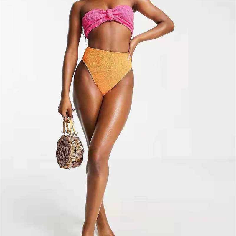 

2022 New Swimwear Women' Bikini Bra Split Bikini Wavy High Waist Swimwearswimwear for women, Color matching 2
