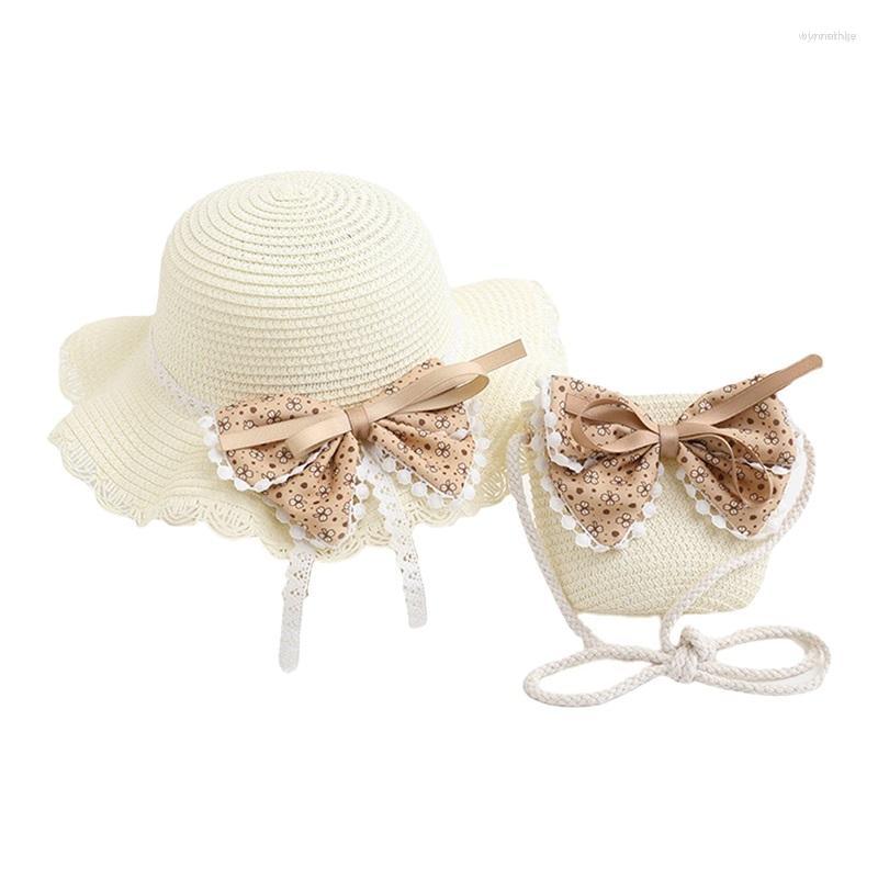 

Berets Nensiche Kids Little Girl Straw Hat Summer Wide Brim Bowknot Beach Sun Caps And Shoulder Bag For Toddler Travel Outdoor, White