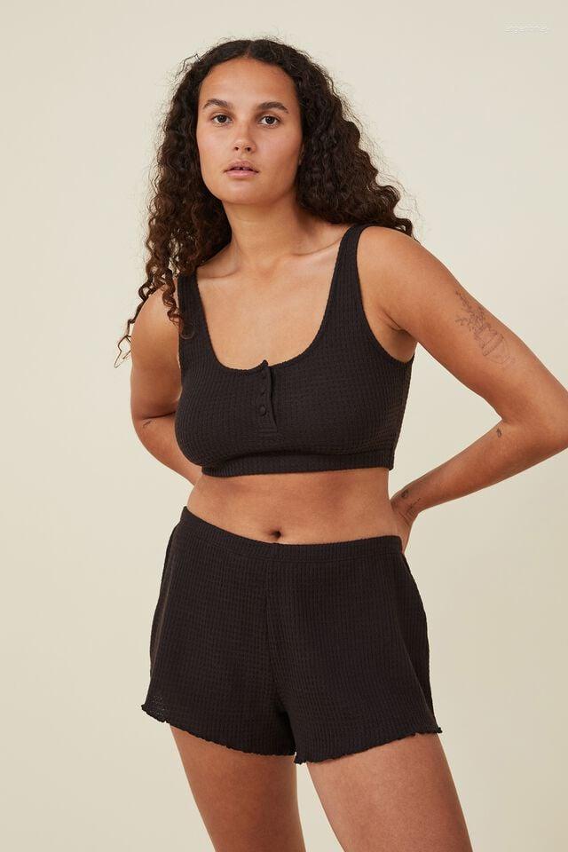 

Women' Tracksuits Soft Ruffle 2 Piece Set Button Up Crop Tops Mini Shorts Casual Pijama Suit Sleepwear For Women Sexy Homewear Outfits, Black