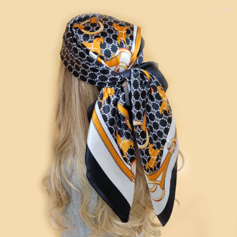 

Scarves Luxury Design Square Scarf Hijab Women Satin Silk Bandana Muslim Headband Neckerchief Female Hair Band Wrap Shawls Foulard 90cm