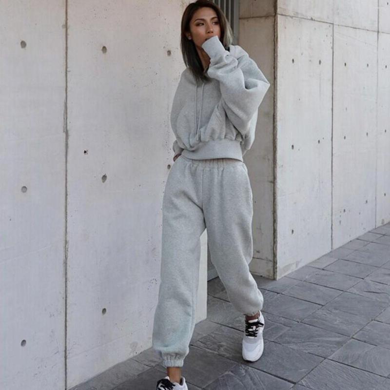 

Women' Two Piece Pants Women Tracksuit Suit Oversized Sets Female Hooded Loose Sweatshirt Long Suits 2 Pieces Streetwear, Dark gray