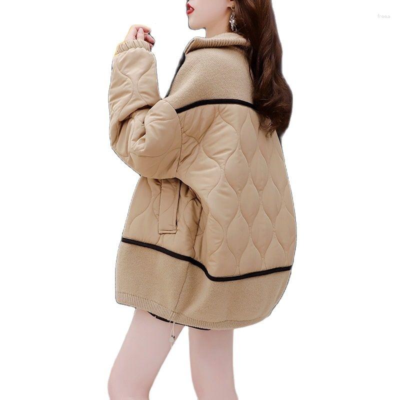 

Women's Jackets Color Women's Contrast Stitching Loose Cardigan Sweater Coat Autumn Winter Stand Collar Jacket, Black