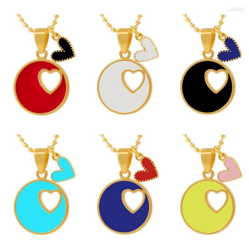 

Pendant Necklaces Golden Drip Paint Round Love Heart Necklace Fashion Simple Color Peach