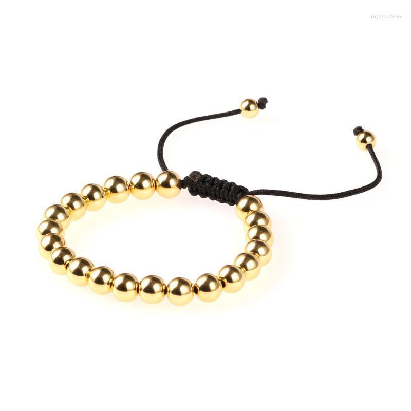 

Strand Beaded Strands Simple Ball Bangle Copper Gold Plated Round Beads Rope Chain Bracelets For Women Fashion Jewelry Accessory Gift Couple