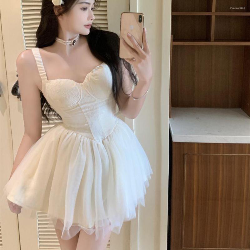 

Casual Dresses Hsa Mini Women Sweet Strap Sleeveless High Waist Ruffles Patchwork Slim Puffy Layered Sexy Elegant Dress Ladies Tops, Yk2926