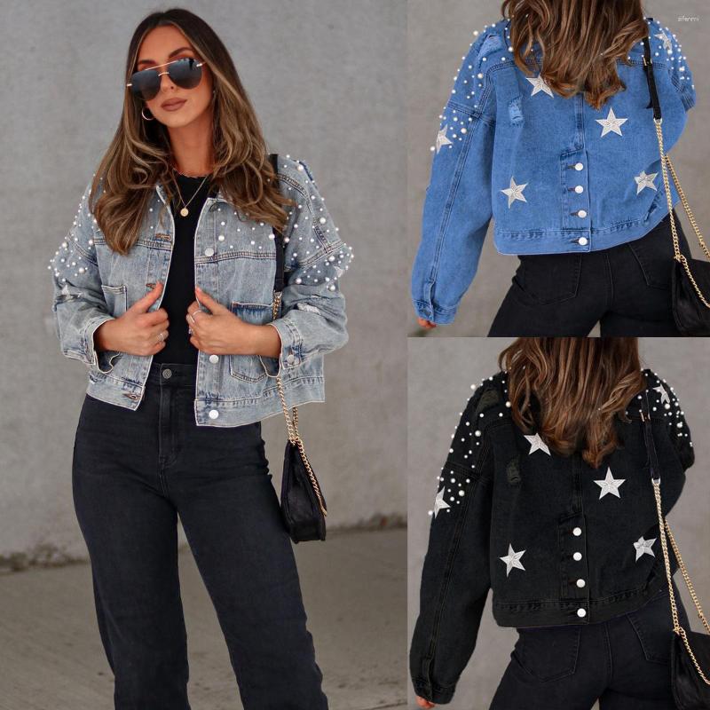 

Women' Jackets 2023 Spring Heavy Industry Beaded Women Loose Denim Coat Fashion Tassel Womens Short Jacket Simple Female Tops, Black