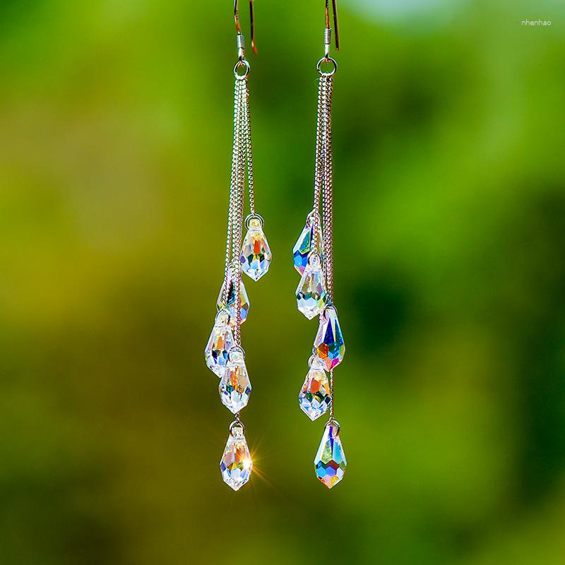

Dangle Earrings 2023 Crystal Water Drop For Women Elegant Long Tassel Opal Geometric Earring Bridal Wedding Engagement Jewelry Gift