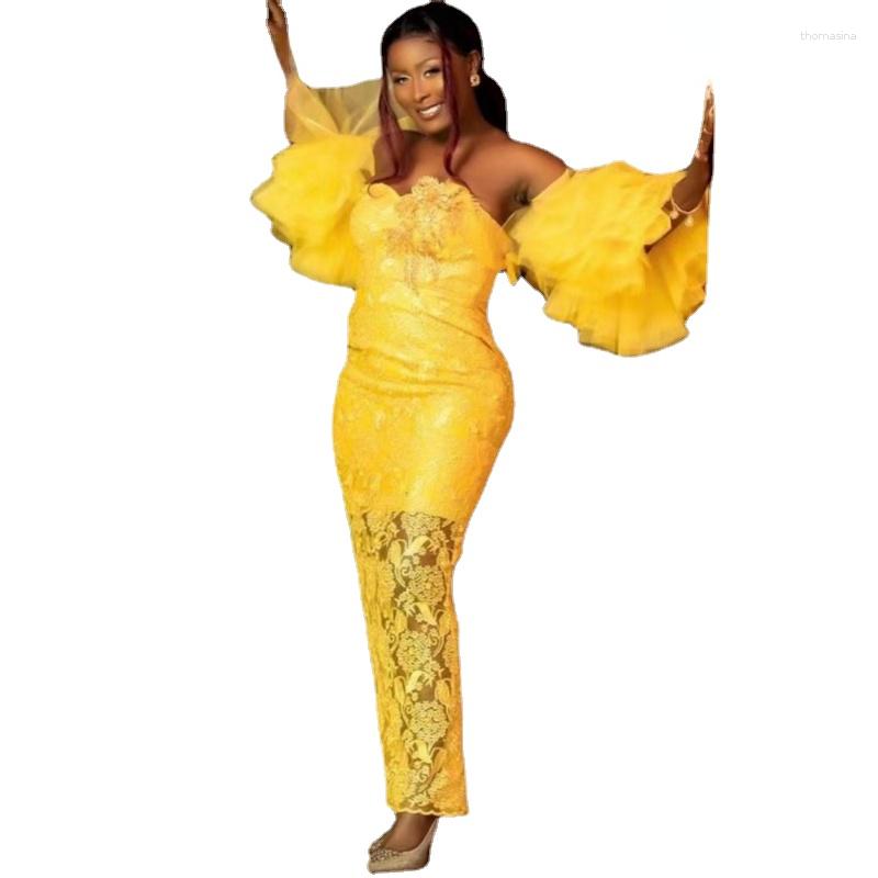 

Ethnic Clothing African Dresses For Women 2023 Puff Sleeve Off The Shoulder Turkey Evening Lace Wedding Party Long Dress Muslim Africa