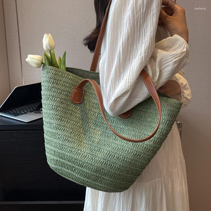 

Evening Bags Brand Designer Straw Weave Women's Shoulder Bag Casual Crossbody Large Bucket Handbag For Summer Beach, Green