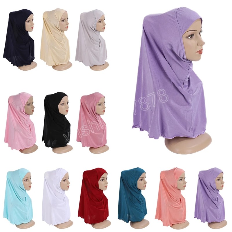 

Muslim Kids Girls Hijab Chemo Cap Pull On Instant Scarf Prayer Islamic One Piece Underscarf Shawls Wrap Fit 7-12 Years Old