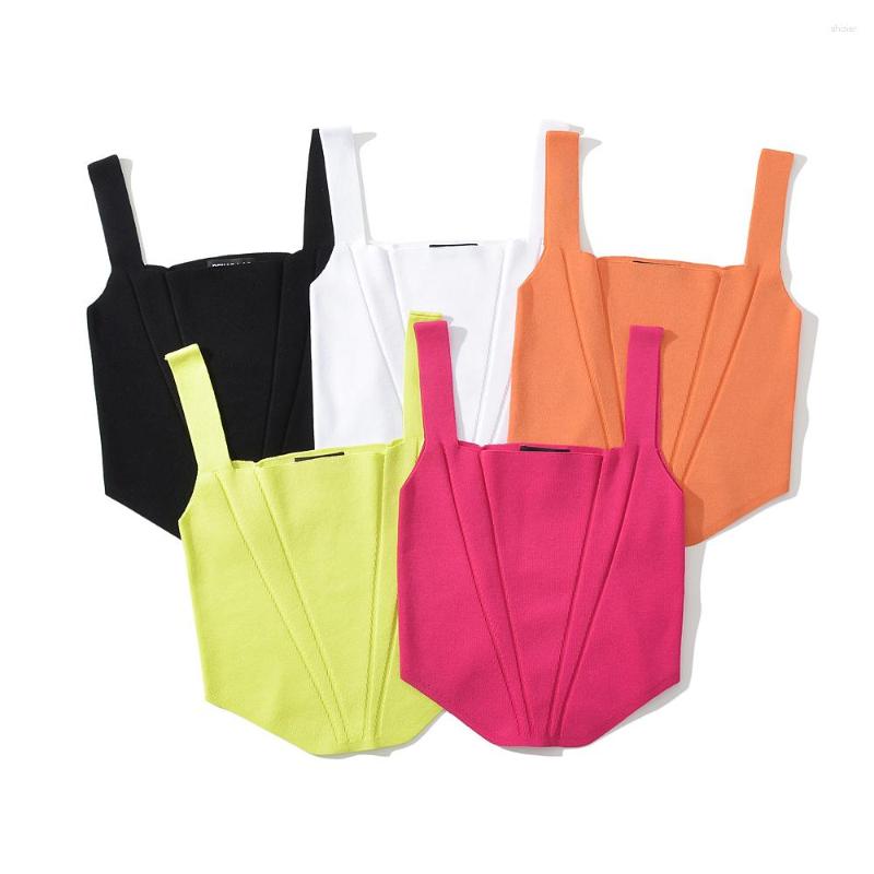 

Women's Tanks Summer Tops Sexy Pink Y2k Clothes Women White Crop For 2023 Bright Line Tank Black Knitted Square Neck Top Cute