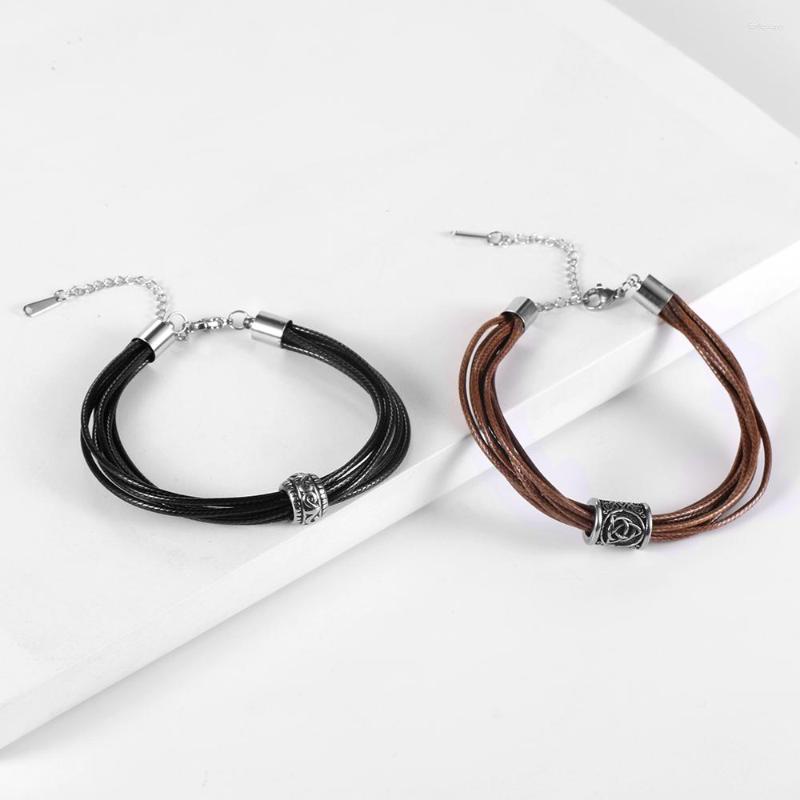 

Charm Bracelets 2023 Design Multilayers Waxed Rope Black Brown Men Stainless Steel Bracelet Adjustable Viking Vintage Pulsera Hombre