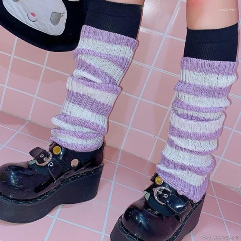 

Women Socks Japanese Colorful Striped Gothic Punk Ribbed Knit Knee High Long Lolita Student Slim Jy21 21 Dropship, Black gray