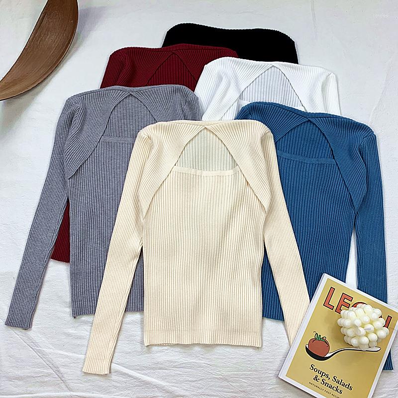 

Women's Sweaters 2023 Summer Women Long Sleeve Sexy Knitted Ruffles Basic Sweater Coat Shirt Lady Fake Two-Piece Elastic Slim Chic Blouse, Black color