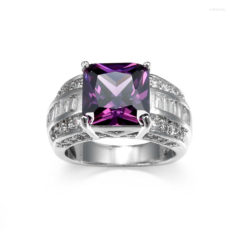 

Cluster Rings Purple Cubic Zirconia White CZ Silver Color For Women Party Gift Wholesale