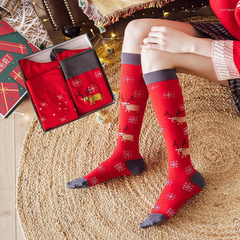 

Women Socks Autumn Winter Compression Christmas Funny Long Sock Men Knee Fit For Sports Anti Fatigue Pain Relief Gift, Christmas elk
