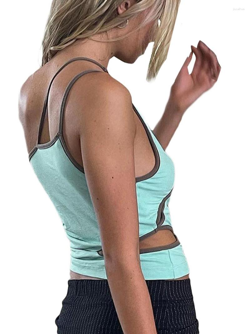 

Women' Tanks Sexy Irregular One Shoulder Camisoles With Cutout Patchwork Design - Sleeveless Backless Crop Tops For Women  Summer, Cyan