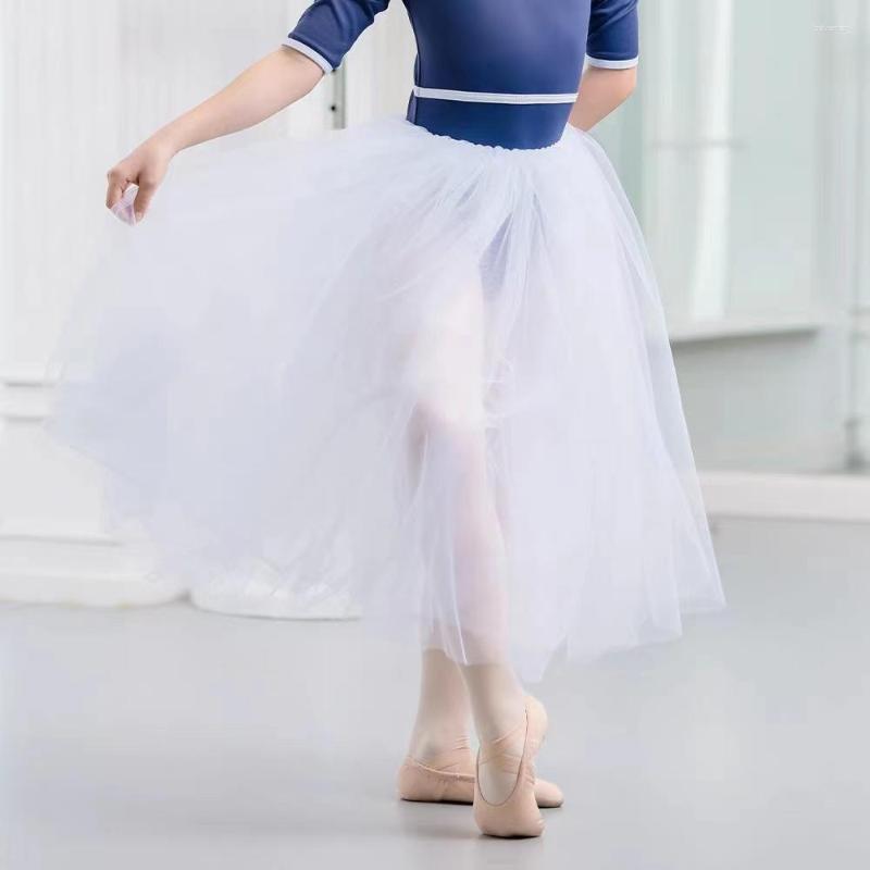 

Stage Wear Child Long Tutu White Black Mesh Lace Ballet Skirt Kids Swan Lake Practice Dance Tulle Elastic Waist Skirts Tutus