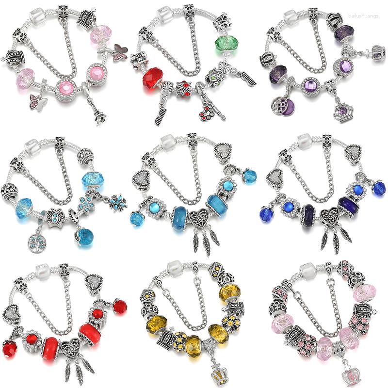 

Charm Bracelets Pendants Charms Pandola Bracelet Beads Jewelry Butterfly Crown Tower Flamingo Cherry Pentagram Leaves Wine Glass