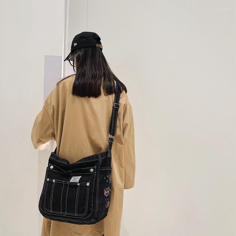 

Evening Bags Y2K Denim Women's Bag Black Jeans Shoulder Cross Multiple Pockets Eco Korean Messenger School Book Handbag Zipper, Light blue bag 1